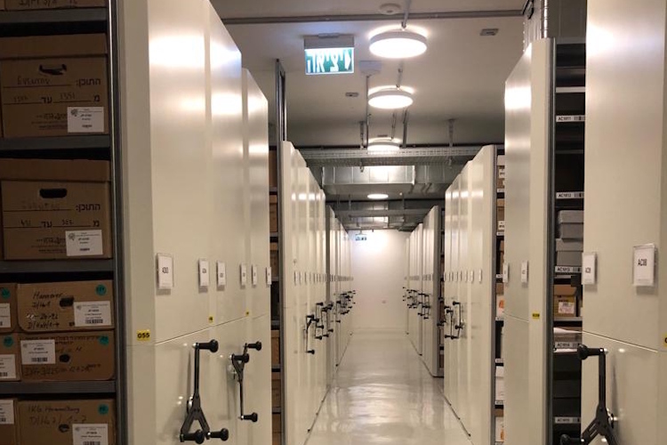 Storage room at the Central Archives for the History of the Jewish People in Jerusalem.