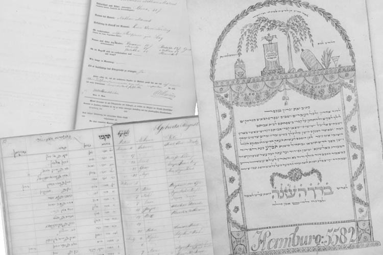Images of sources from the collection Jüdische Gemeinden, Hamburg State Archives, 522-1 Jüdische Gemeinden, Nr. 64, Nr. 74, Nr. 372 Volume 1.